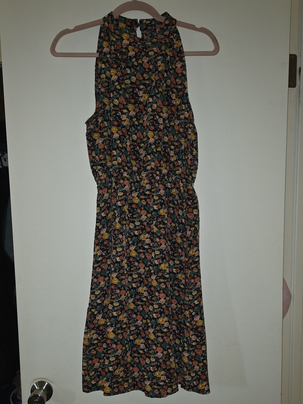 SHEIN Navy Floral Mini Dress with Pink and Yellow Blooms